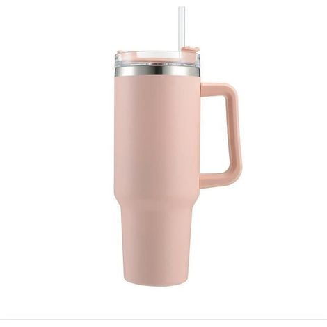 (Rose)Mug de voyage - Inox - Rose - 1182 ml - Isolant thermique - Avec poignée et paille (1/4)