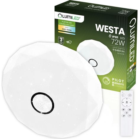 Lampada da soffitto a LED rotonda bianca CCT WESTA 72W, montaggio superficiale, 50 cm + telecomando LUMILED