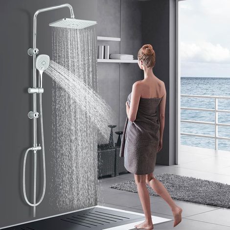 Colonne Douche sans Robinetterie Colonne de Douche Pluie Carré Douchette Douche Salle de Bain Ensemble Douche Murale avec Pommeau de Douche  30x20cm. Douchette à Main à 3 Modes