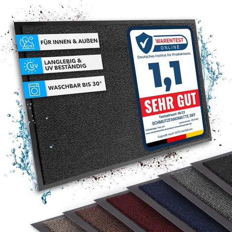 Tapis extérieur, Rhine Tapis d'entrée Lavable, certifié Oeko-Tex Anthracite Moucheté, 60 cm x 180 cm (1/5)