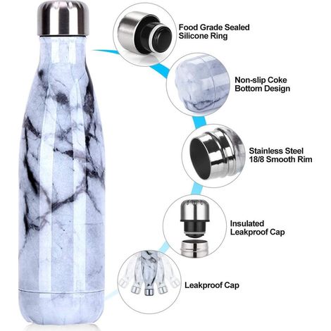 Sport-Trinkflasche, Marmor-Colaflasche, isolierter Becher, modisches Sportgeschenk, tragbar, auslaufsicher, 500 ml, Stil 6 (1/5)