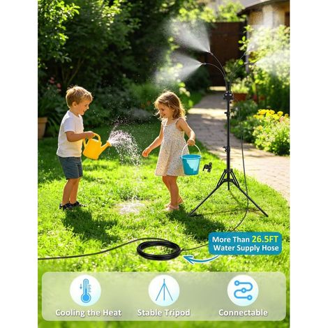 Brumisateurs debout pour terrasse extérieure, système de brumisation réglable en hauteur de 1,5 m pour refroidir la terrasse extérieure, brume d'eau portable pour jouer à la brume, jardin