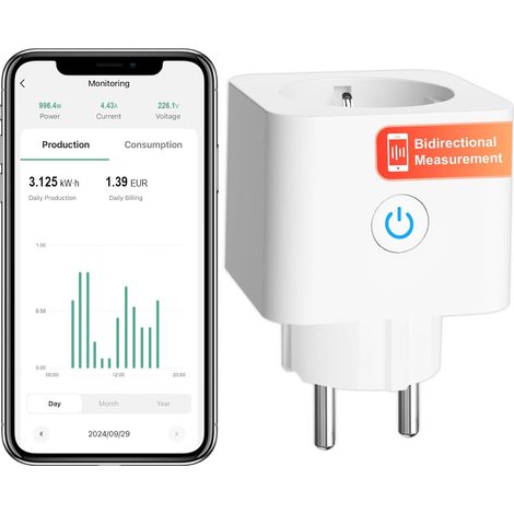 Prise Connectée Intelligente avec Mesure Bidirectionnelle 16A, Comptage de l'énergie Solaire (1/5)