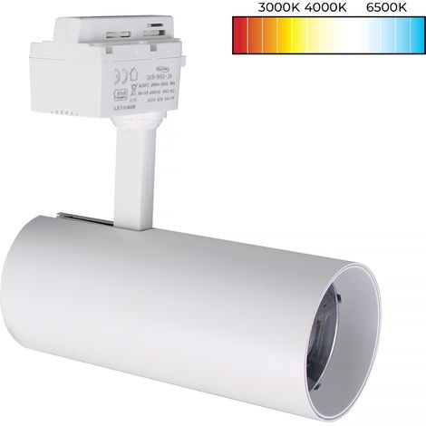 FARETTO LED ORIENTABILE SU BINARIO MONOFASE IN ALLUMINIO BIANCO 30W - TRIPLA TEMPERATURA DI COLORE 3000K-4000K-65000K (1/5)