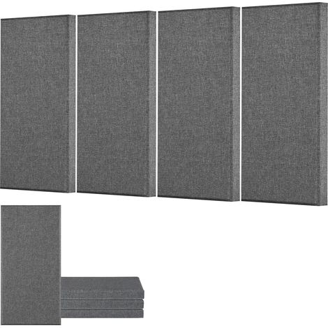 Panneau Acoustique Mural Autocollant, Lot de 4, Panneaux Insonorisants Muraux en Fibre de Verre 60x30x5 cm, Isolation Phonique pour Maison, Home Cinéma, Studio, Bureau, Salle de Réunion, Gris (1/5)