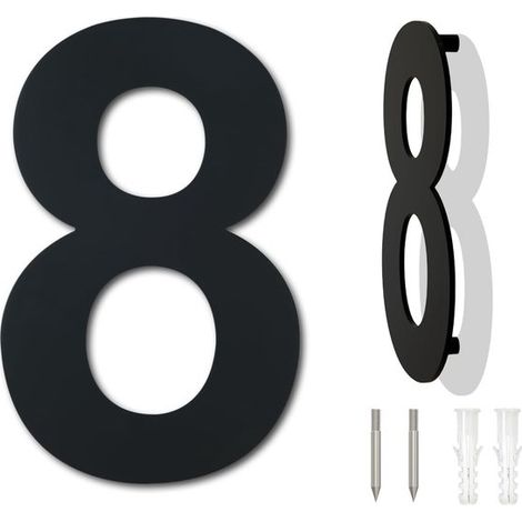 Hausnummer aus schwarzem Edelstahl，25,4 cm，Nummer 8，Schwebende Hausnummer，3D-Hausnummer，Minimalistisches Design (1/5)