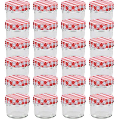 24 pcs Pots à confiture Couvercles blanc et rouge Verre 110 ml (1/5)