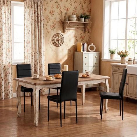 Set de 4 sillas de comedor con respaldo alto de polipiel negra, 40 x 98 x 51 cm (1/5)