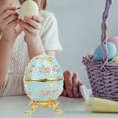 Boîte à bijoux en émail faite main en forme d'œuf de Pâques, boîte de rangement, décoration intérieure, ornement de bureau, cadeau. (1/5)