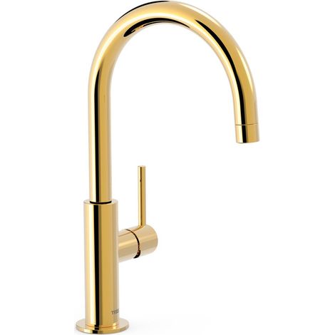 TRES 26290402OR STUDY Grifo Monomando Caño Alto con Maneta Lateral para Lavabo Color Oro 24K - ref: 26290402OR