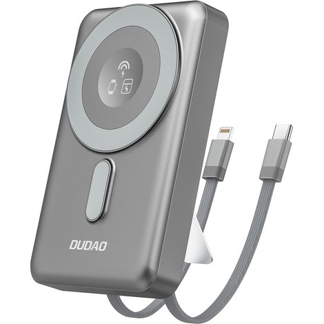 Powerbank K29 10000mAh MagSafe Carcasa metálica Soporte Cables USB-C iPhone Lightning PD 20W - Gris (1/5)