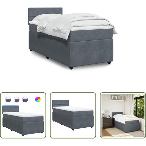 vidaXL Surmatelas - Sommier à lattes de lit et matelas Gris foncé 80x200 cm Velours (1/5)