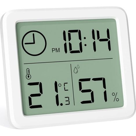 Mini Thermometre Interieur Numérique, Hygrometre Portable Professionnel à Grand Écran avec Horloge, Thermomètre Blanc Précis, Hygromètrepour la Maison, Chambre de Bébé, Serre, Bureau (1/5)