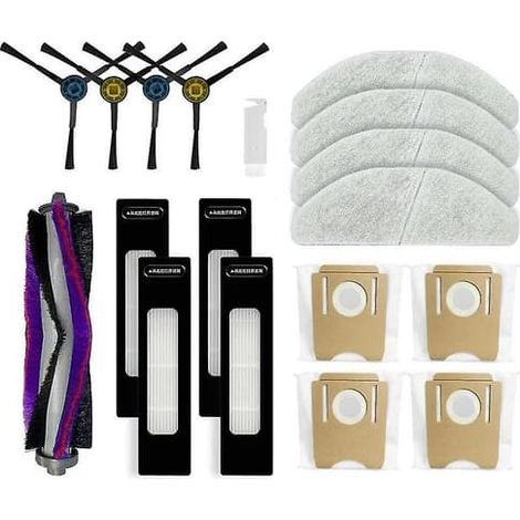 Ecleanfy - Pièces de rechange pour aspirateur robot Midea S8 / S8+ Plus : brosse latérale, filtre HEPA, lingette de nettoyage, sac d’aspiration (1/5)