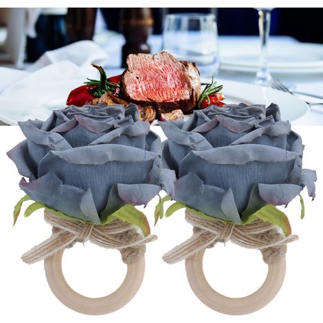 Set aus 2 kreativen Servietten im Western-Stil mit Stoffbändern, künstlichen Blumenverzierungen, Serviettenringen im Wald-Design, marineblau (1/5)