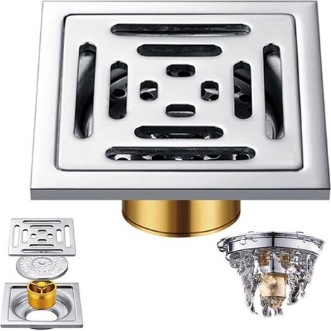 Quadratischer Edelstahl-Bodenablauf 100 x 100 mm – Herausnehmbarer Ablauf für Bad und WC (1/5)