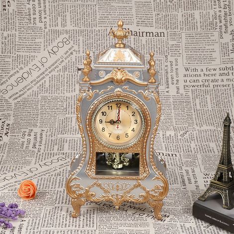 Horloge de table en plastique style vintage, réveil de bureau décoratif antique pour la maison ou l'hôtel (blanc) (1/5)