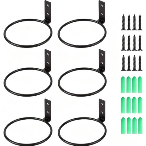Soporte de pared para macetas (6 unidades), de metal negro con tornillos, ideal para balcón, jardín, uso interior y exterior. (1/5)