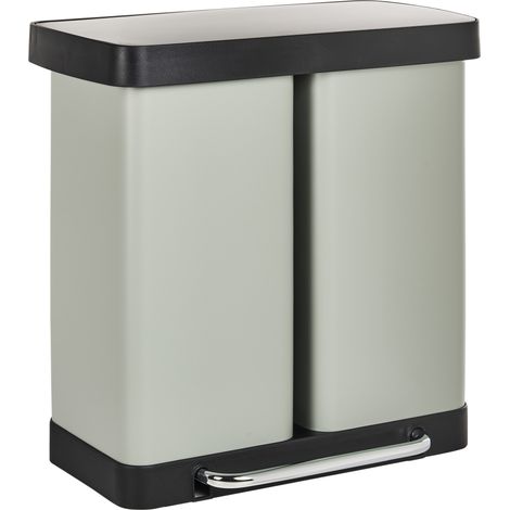 Cubo de basura doble moderno con pedal y tapa para cocina material sintético de hierro recubierto de polvo reciclable a prueba de huellas dactilares verde claro Ecosort