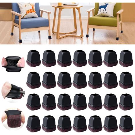 Chair Leg Protectors, 20-28mm Silicone Chair Pads with Thickened Felt, 32 Pieces Black Small Chair Pads Floor Protectors, Reduce Scratches