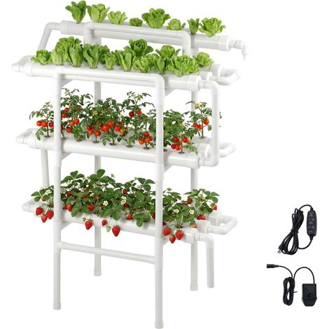Kit Hydroponique 3 Niveaux, 90 Plants, Tuyaux UPVC avec Irrigation Programmée, Anti-Lumière, Jardin Intérieur pour Légumes Herbes Fruits (1/5)