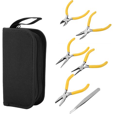 Kit de 5 pinces professionnelles pour bijoux, bec rond coudé, pour la création de bijoux et le perlage. (1/5)