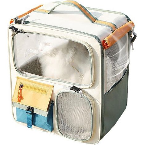 Mochila transportadora para gatos, malla transpirable, bolsillos de almacenamiento, tela Oxford, para viajes y uso al aire libre. (1/5)