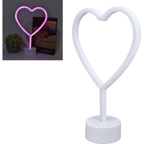 Enseigne lumineuse LED en forme de cœur avec socle, alimentée par piles, décoration rose pour la maison, chambre, mariage, fête d'anniversaire, lumière rose. (1/5)