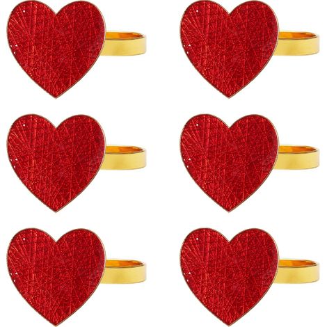 6er-Set rote Herz-Serviettenringe, Tischdekoration für Valentinstag und Hochzeit (1/2)