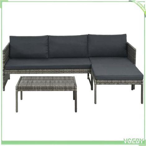 Salon de jardin 3 pcs - FAFEICY - 44480 - Résine tressée gris - Cadre acier enduit poudre - Coussins déhoussables (1/5)