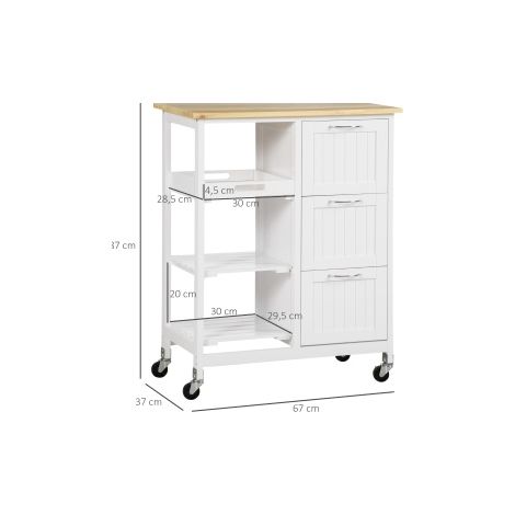 Carro de cocina 67 x 37 x 87 cm de MDF blanco con almacenaje para espacios pequeños – MEUBLIV (1/5)