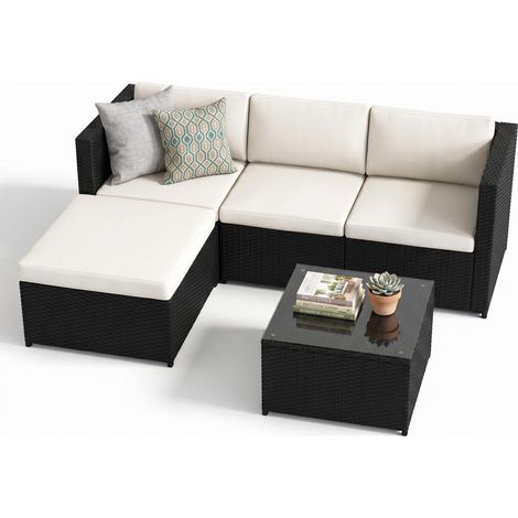 FurnitureR Rattan Outdoor Furniture Set, Garden Corner Sofa Set with Coffee Table, Grey Patio Conversation Set with Cushions for Garden, Balcony, Terrace & Conservatory