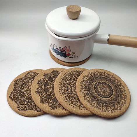 Dessous de verre, sous-verre rond en liège avec support ensemble coussin d'isolation thermique napperon napperon bol tapis pot tapis tapis en bois 10x0.5cm (12 pièces) une pièce (1/3)