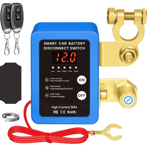 Disjoncteur Batterie Télécommandé Sans Fil 12V 240A Coupe Circuit Batterie Télécommande, Interrupteur D'arrêt Automatique avec Affichage LED pour 12V Voiture Camping Car ATV Camion Bateau (1/5)