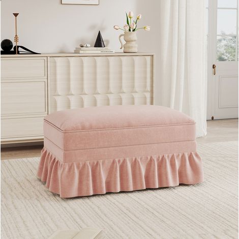 Hocker mit abnehmbarem Rüschenrock Chenille Rosa OKMYHOME (1/5)