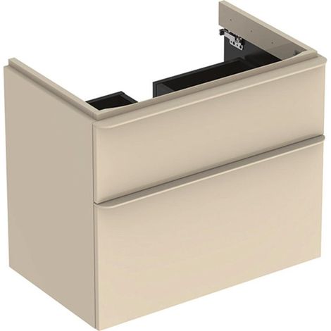 Meuble bas Geberit Smyle Square pour lavabo,avec deux tiroirs: Largeur 73.4cm, Hauteur 61.7cm, Profondeur 47cm, sable gris/laqué très brillant, sable gris / thermopoudré mat