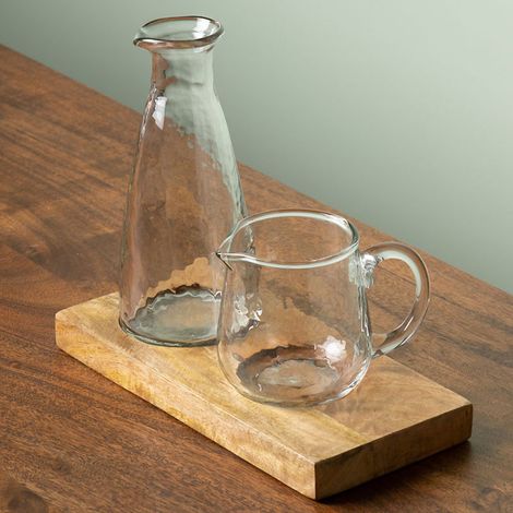 Set huile vinaigre sur plateau bois manguier 19x11x22cm (1/3)