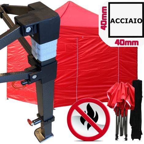 Gazebo 3x3m rosso certificato IGNIFUGO pieghevole portatile estendibile richiudibile estensibile acciaio con laterali per fiere eventi stand chiosco tenda tendone mercato mercatino (1/5)