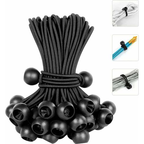 Green Mobility-25 Pcs Tendeur Elastique Noir, Tendeur de Bache, Tendeur Elastique Boule pour Tentes, Bâches, Affiches, Camping, Tendeur en Caoutchouc 20CM (1/5)