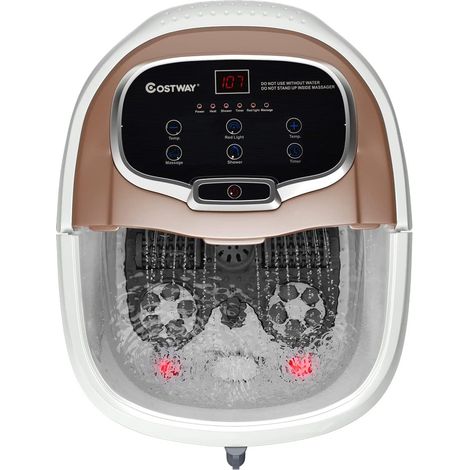 COSTWAY Bañera para Pies Masajeador de Baños para Pies Eléctrico Temporizador de 10-60 Minutos / 35-48 ℃ / 500W con Rodillo de Masaje (Café)