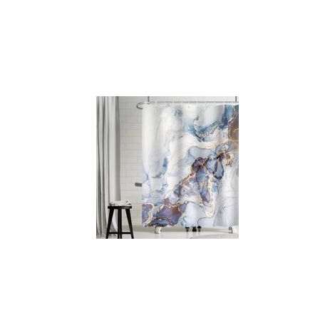 Rideau Douche Marbre Bleu, Rideau de Douche Gris et Doré Abstrait Rideau de Baignoire Lavable Rideau Salle de Bain 180Lx180Hcm (1/5)