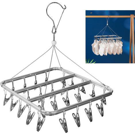 【Wäscheständer】Multifunktionaler Aluminiumständer mit 26 Klammern für Socken, Unterwäsche, Schals, Handschuhe und Babykleidung (1/5)