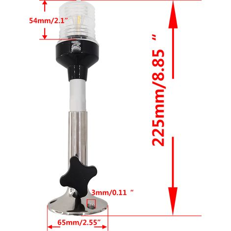 Feu de navigation à 360° en acier inoxydable marin, feu de navigation fixe à fond rond, feu de mouillage/signal à LED réglable - 23 cm (2033S-9) - Éclairage à 360° (1/4)