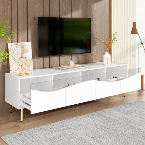 Mueble salón LED con cristal y almacenaje blanco OKMYHOME (1/5)