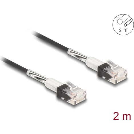 Delock Cable de red RJ45 con doble protección contra curvaturas Cat.6A UTP Slim 2 m negro