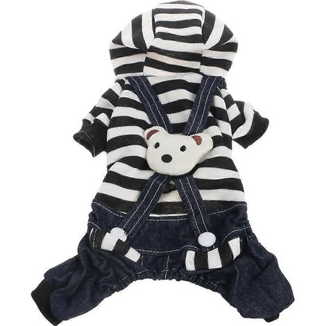 Manteau en jean pour chien taille M-S, vêtement en jean mignon avec bretelles tête d'ours, tenue pour petit chien, accessoire élégant et confortable. (1/4)