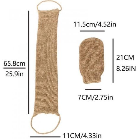 2Pièces Gants Exfoliants en Jute et Sangle Lave Dos en jute,Eponge Exfoliante Dos,Gants exfoliants naturels-EPONGE - FLEUR DE BAIN (1/4)