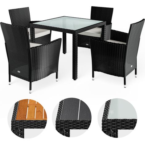 CASARIA® Milan/Florence/Monaco Polyrattan Outdoor Dining Furniture Set Glass Top Table 4/6/8 Poly Rattan Stackable Armchairs with Cushions Garden Patio Balcony Seating Group (1/5)