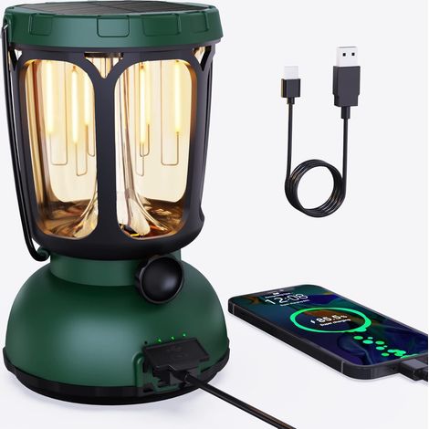 Lanterne de camping Raynic 6000 LED, 650 lm, à manivelle, alimentée par énergie solaire et rechargeable, idéale en cas de panne de courant ou d'ouragan. Câble USB inclus. (1/5)