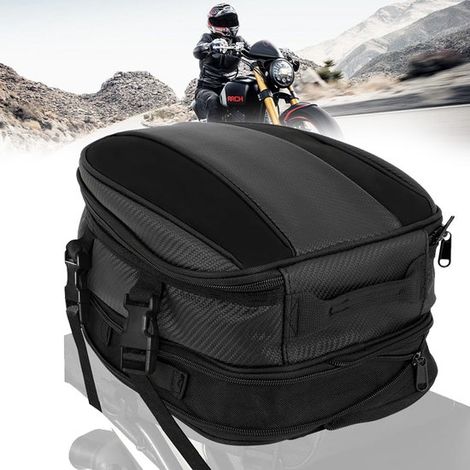 Alforja trasera para motocicleta - Bolsa para motocicleta - Alforja multifuncional - 8L - Impermeable - Negra